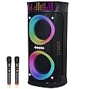 Large Party Speaker with Dual 6.5 Inch Woofers, 200W Peak Powerful Sound, TWS & 6 EQ Modes, Type-C Charging, LED Light Show, Wireless Microphone