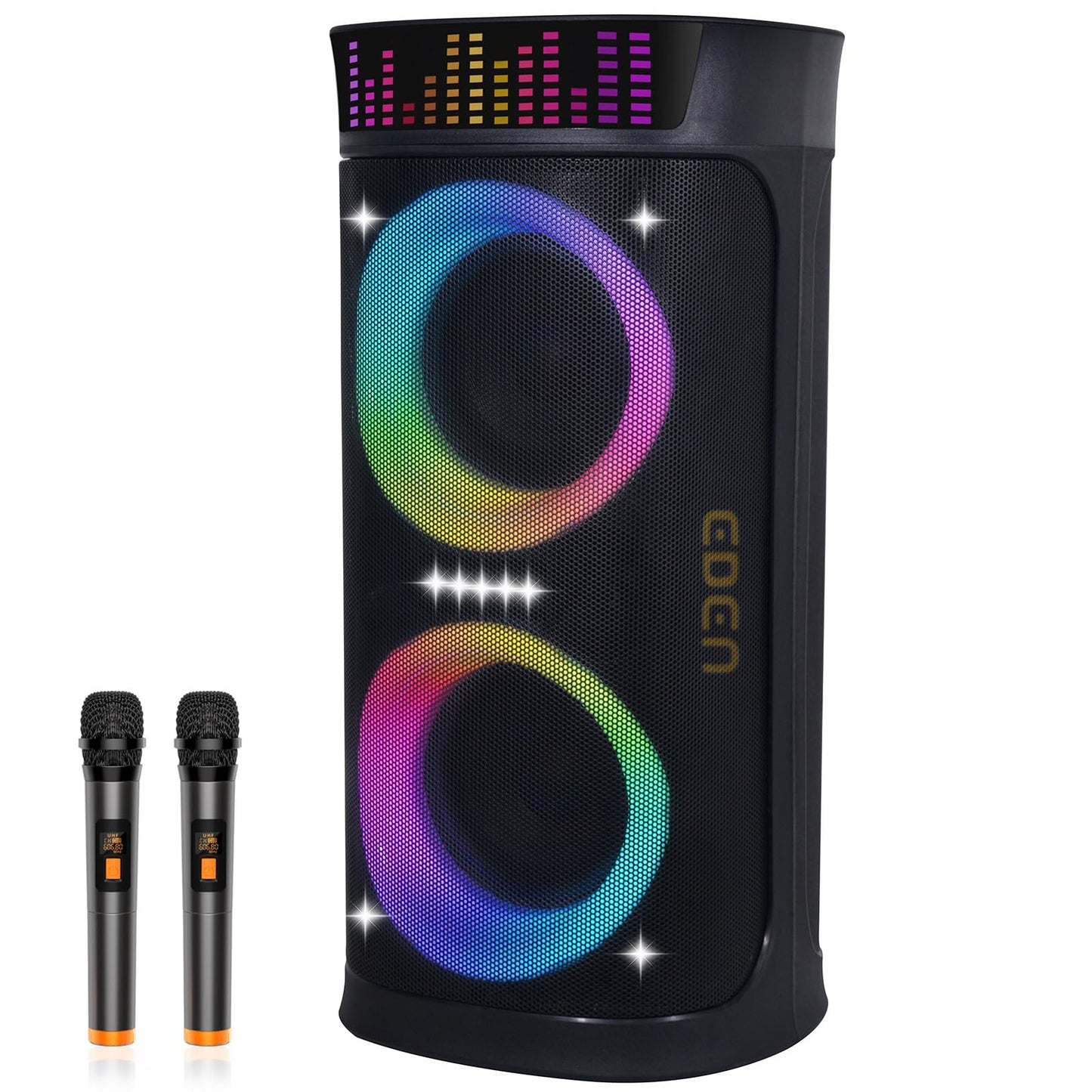 Large Party Speaker with Dual 6.5 Inch Woofers, 200W Peak Powerful Sound, TWS & 6 EQ Modes, Type-C Charging, LED Light Show, Wireless Microphone