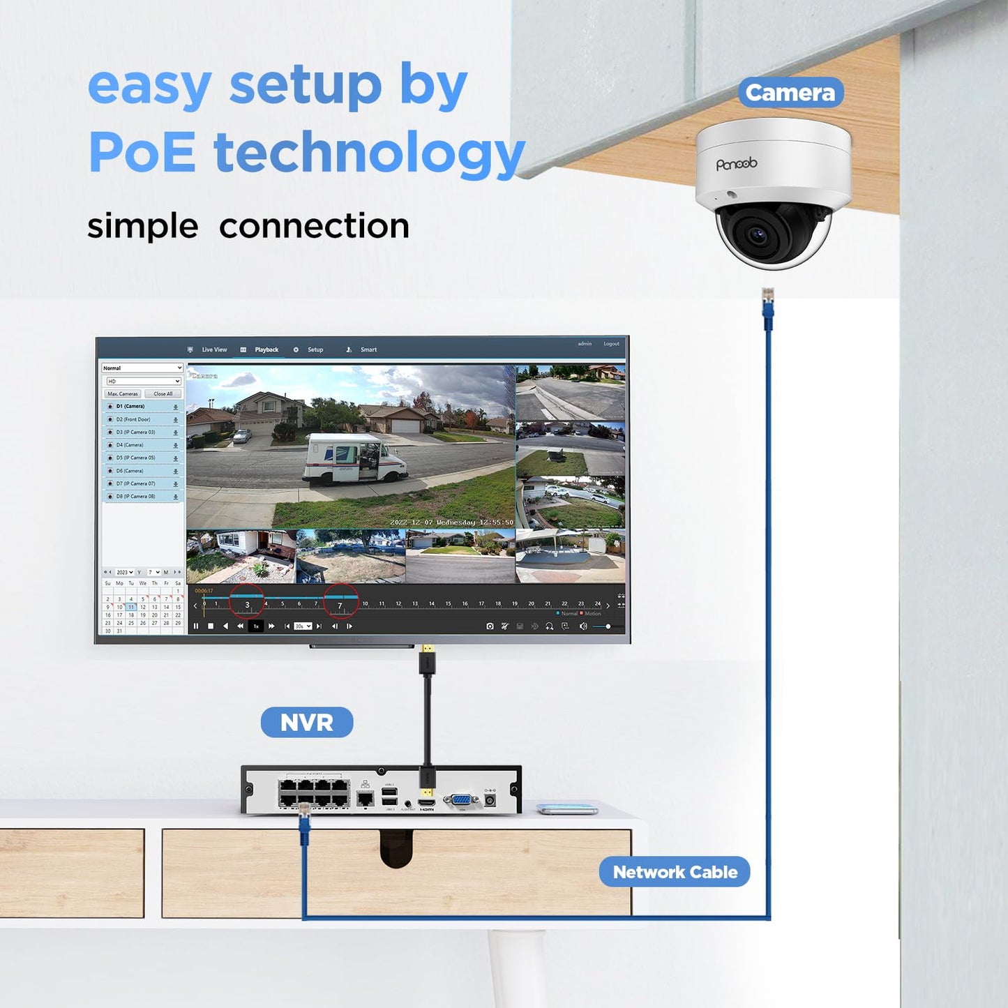 PANOOB 4K Security Camera System 8 Channel, 6X Wired 8MP IK10 Vandal Proof PoE Vandal Dome Cameras Outdoor Person Vehicle Detection, 100ft IR Night