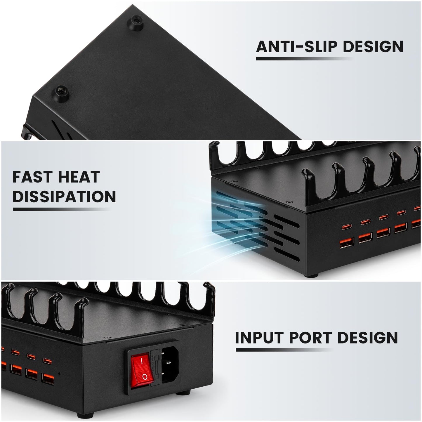 USB Charging Station 300W 24 Ports, Smart Power Distribution and Safety Protection PD/QC Charging Technology Multi Port Fast Charger with 12 USB-C