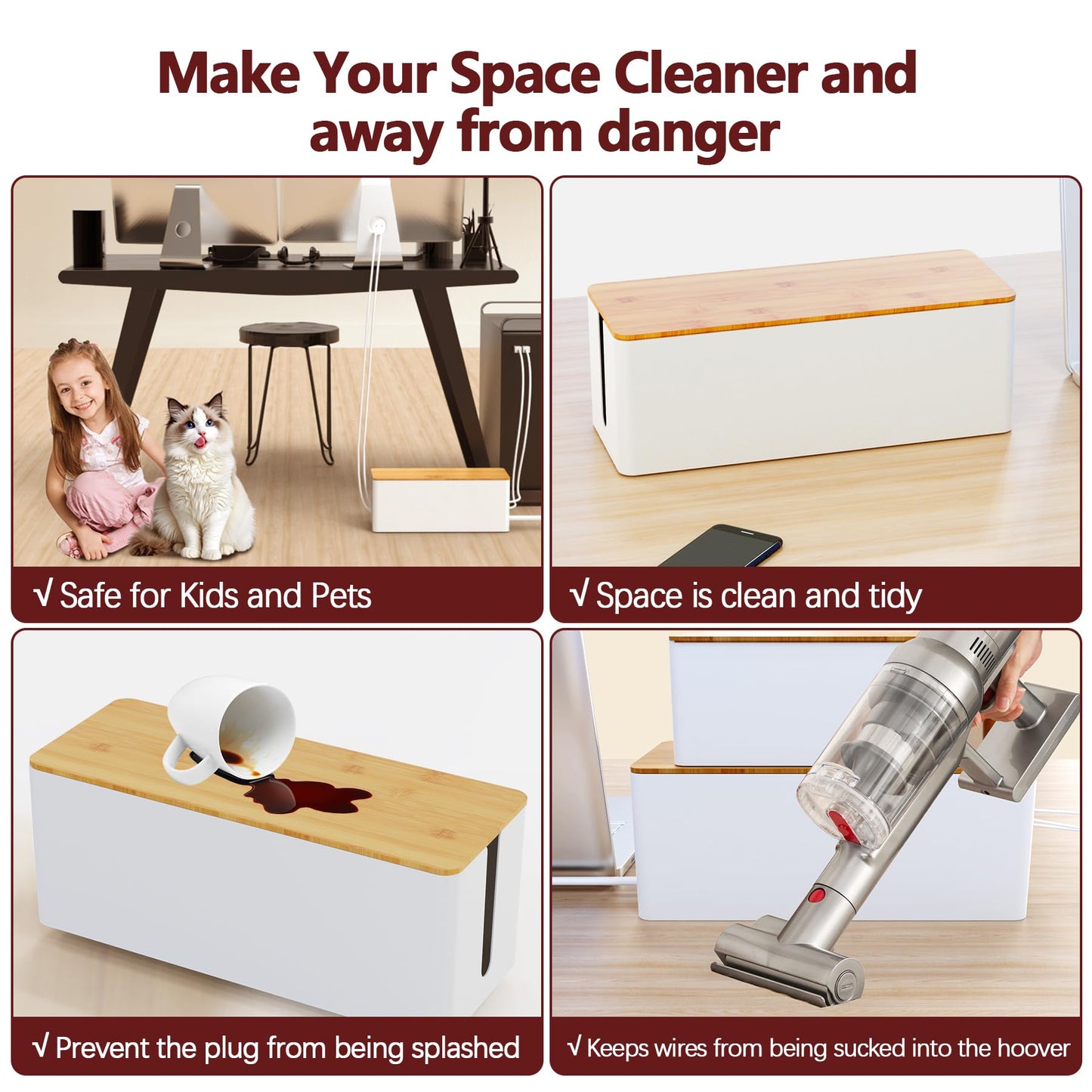 MAXTBEE Cable Management Box,Wooden Style Large Cable Organizer Box for Office and Home,Cable Organizer Box with Proof Lock for Baby-Pets,Wood