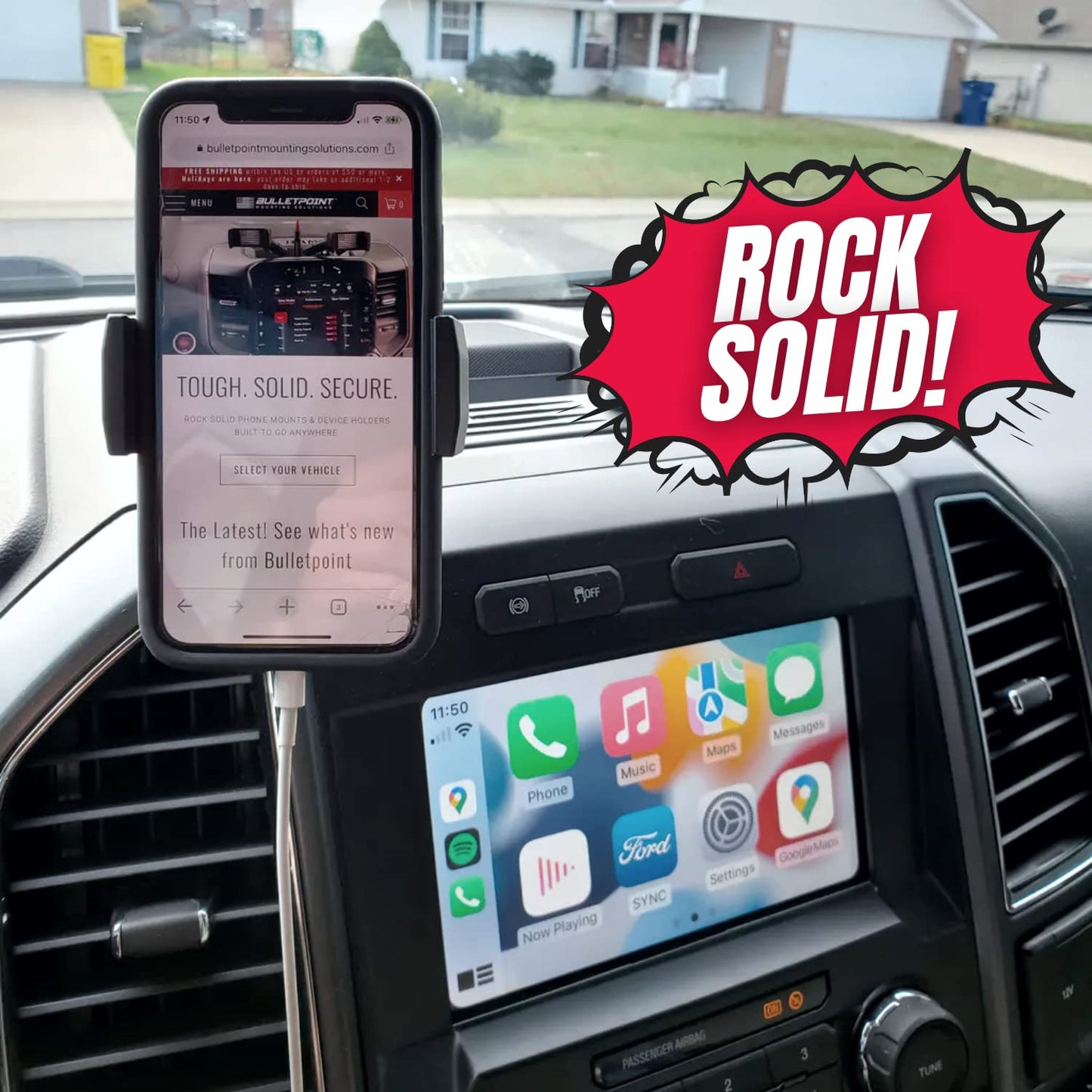Bulletpoint Metal Dash Mount Phone Holder Compatible with 2015-2020 Ford F150 & 2017-2022 F250/F350 Super Duty - Dual 20mm Ball Dash F150 Phone Mount