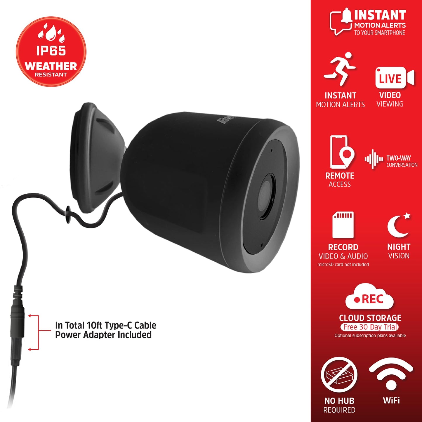Energizer Smart Outdoor 1080P Security Camera with 2-Way Audio, Night Vision, Instant Alerts, Cloud Storage, Remote Access, Voice Control Compatible