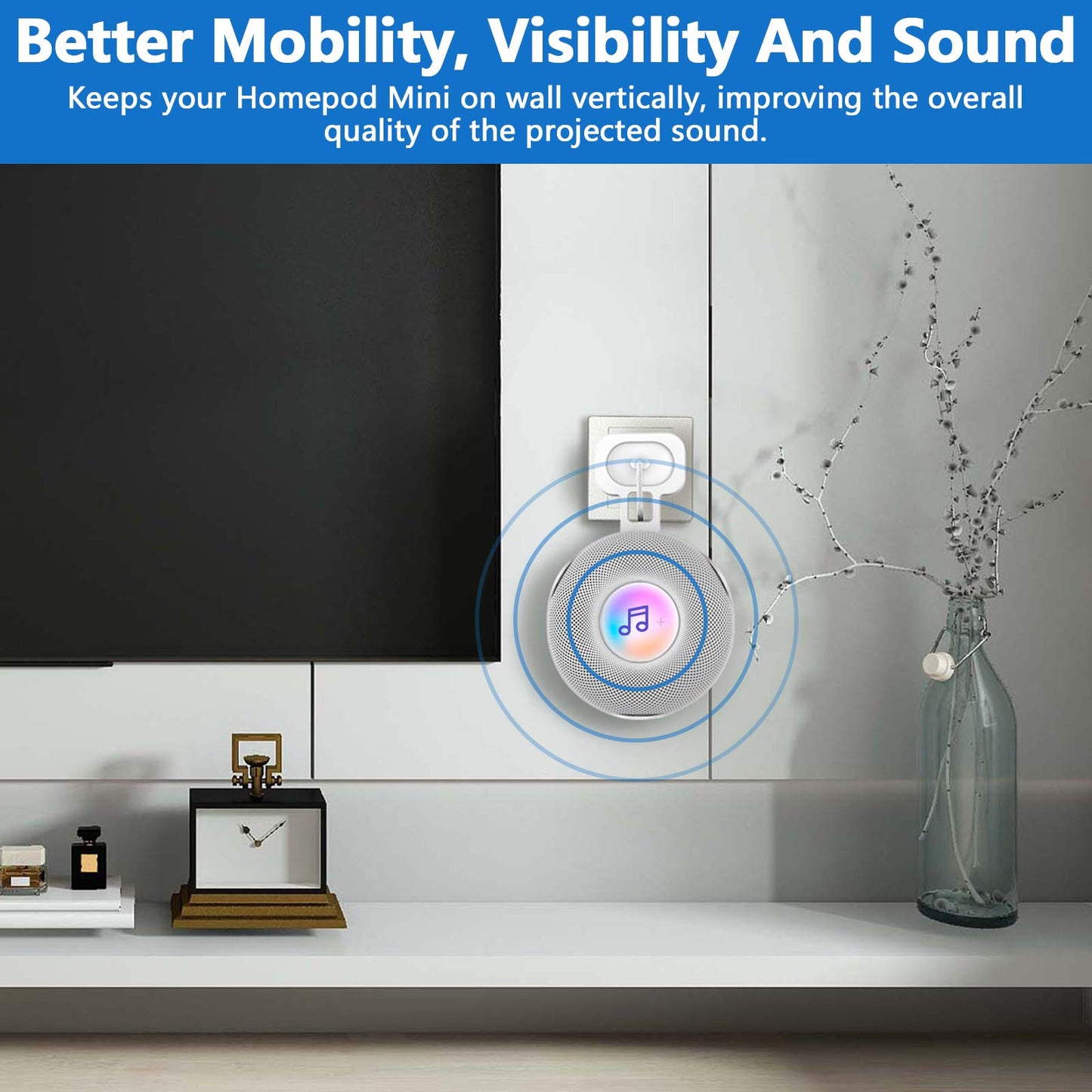 CUHIOY Wall Mount for HomePod Mini, Built-in Cord Management Speaker Stand for Outlet Home Pod, Space-Saving Smart Plug Holder for Homepod, Safe