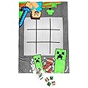 Minecraft Tic Tac Toe Game Blanket - 3 Piece Set Includes Plush Blanket, 10 Pieces, & Storage Bag (Official Minecraft Product)