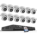 PANOOB 16 Channel Security Camera System, 12x 5MP Wired IP Turret Dome PoE Camera Outdoor, AI Human Detection, Built-in Mic, Remote Access, 4K 16