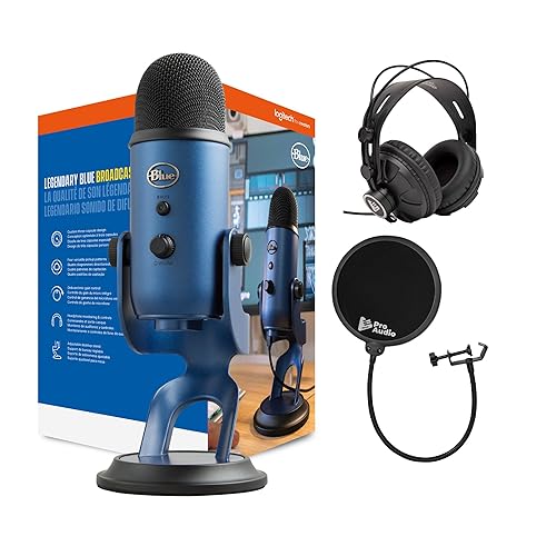 Knox Gear Blue Microphones Yeti USB Microphone (Midnight Blue) Bundle with Closed-Back Studio Monitor Headphones and Pop Filter for Broadcasting and