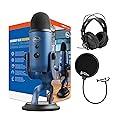 Knox Gear Blue Microphones Yeti USB Microphone (Midnight Blue) Bundle with Closed-Back Studio Monitor Headphones and Pop Filter for Broadcasting and