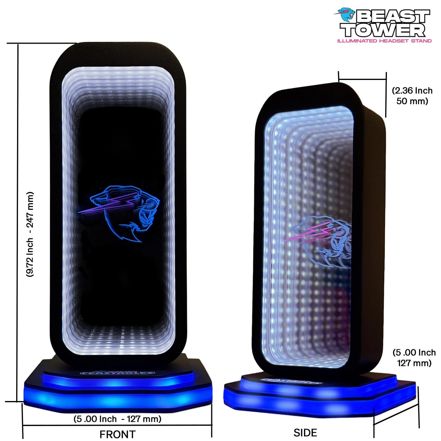 Feastables Beast Tower MrBeast Gaming Headphone Stand | RGB Light Display with Infinity Mirror Effect and Logo | Universal Headset Holder; USB…