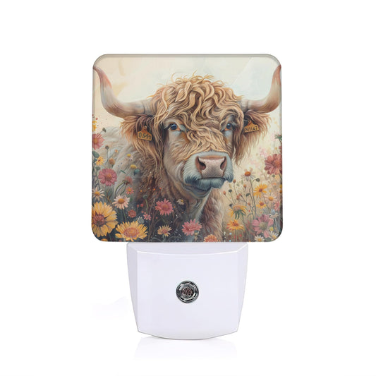 ZTHLL Highland Cow Night Light, Flower Night Light Plug into Wall with Dusk to Dawn Sensor, LED Lamp Energy Saving Lights for Men Women Boys
