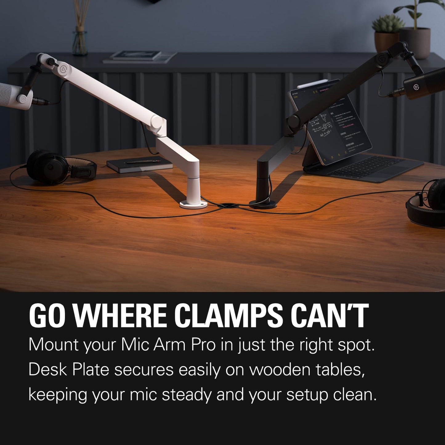 Elgato Wave Desk Plate - Flange Mount for Elgato Mic Arms, Easy Screw-In Setup, No Clamps or Cutouts, Holds Microphones Ultra-Stable, 1/4" Mounting