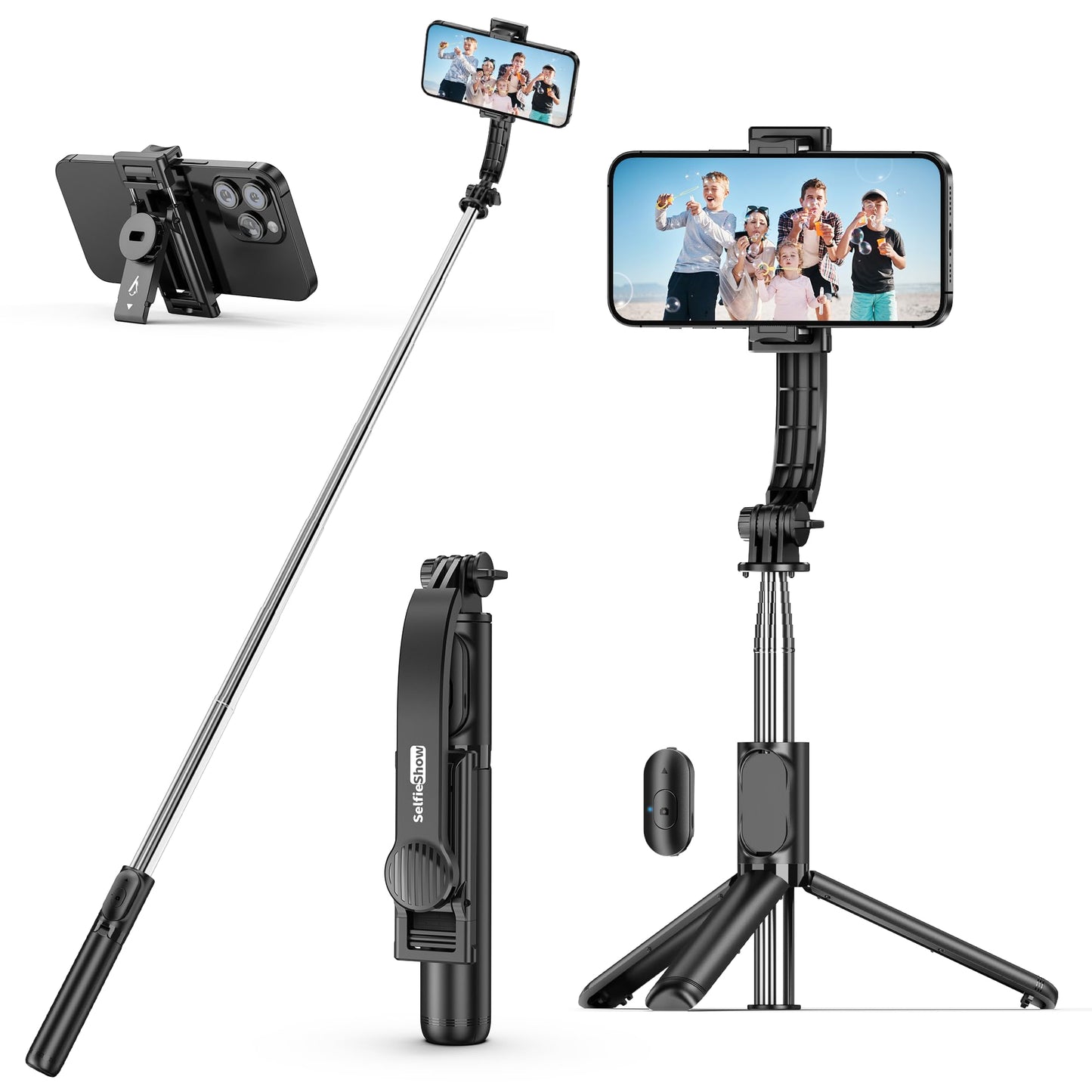 SelfieShow Selfie Stick, Extendable Selfie Stick Tripod with Wireless Remote and Tripod Stand, Portable, Lightweight, Compatible with iPhone 17 16 15