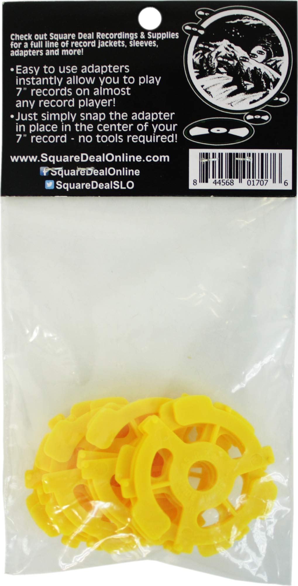 (10) Flat Plastic Record Adapters - Snap in Inserts to Make 7" 45rpm Records Fit on Standard Vinyl Record Turntables (Yellow)