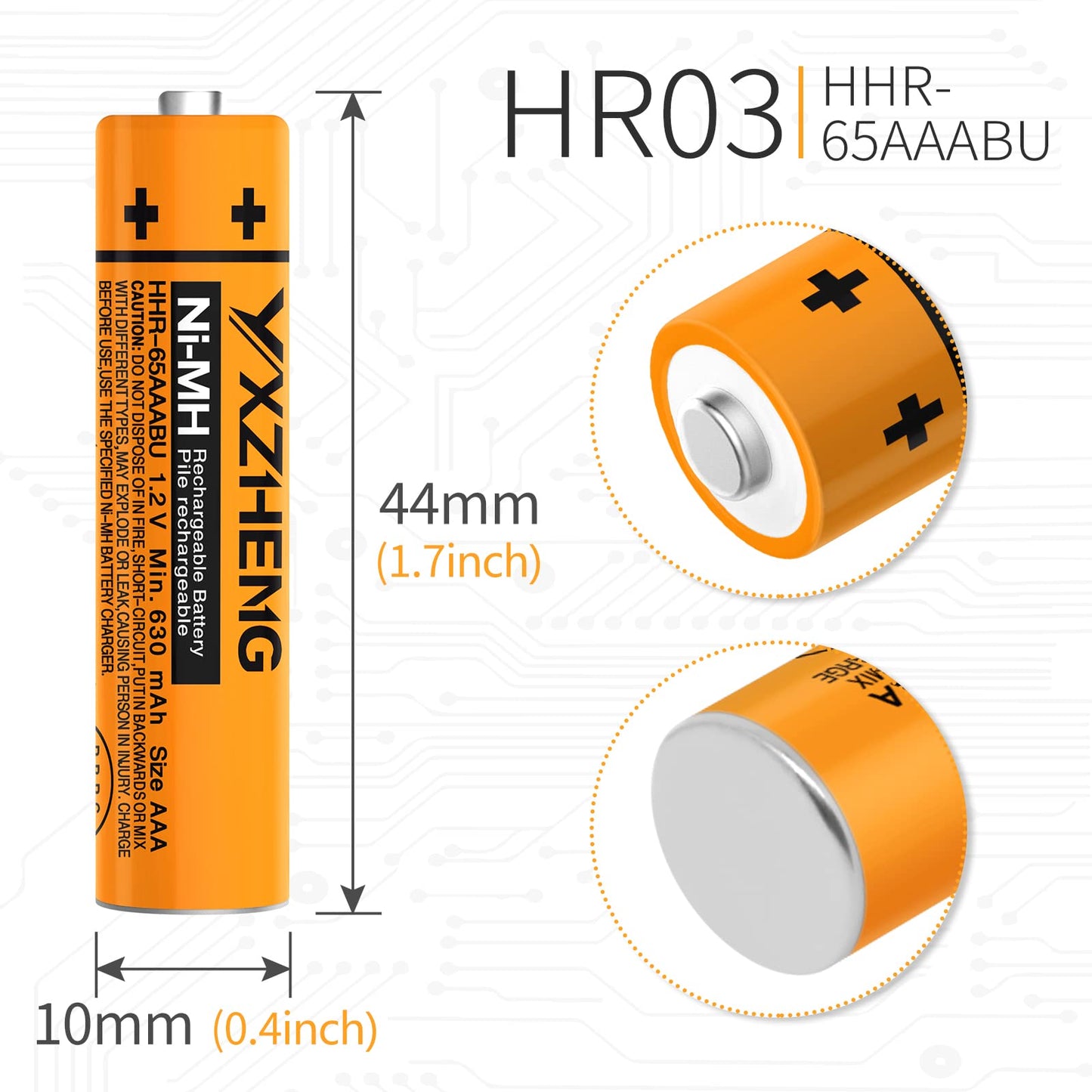 YXZHENG AAA Battery 8pcs 1.2V NI-MH Rechargeable 630mAh HHR-65AAABU Compatible with Panasonic Cordless Phone Recyclable 2000+ Times (8X HHR-65AAABU)