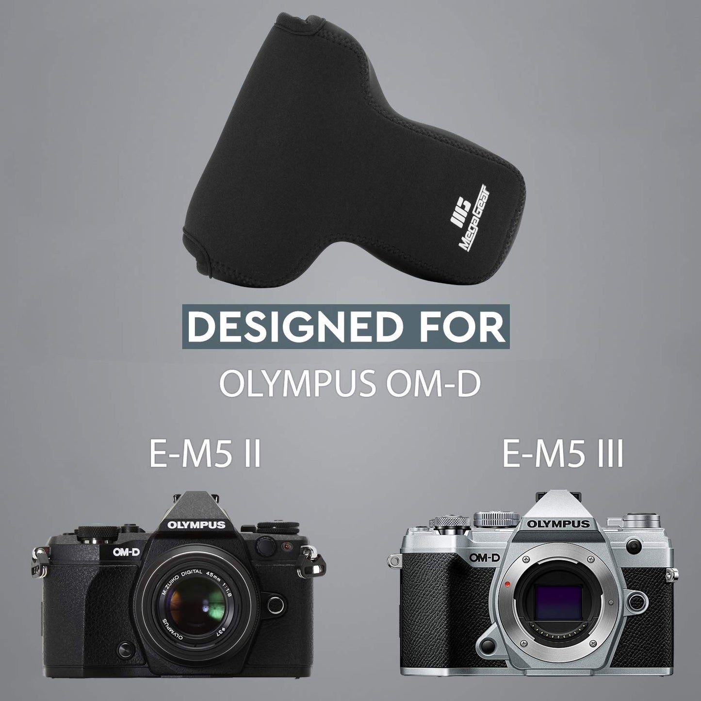 MegaGear Olympus OM-D E-M5 Mark II 12-40mm Ultra Light Neoprene Camera Case, with Carabiner - Black - MG1196