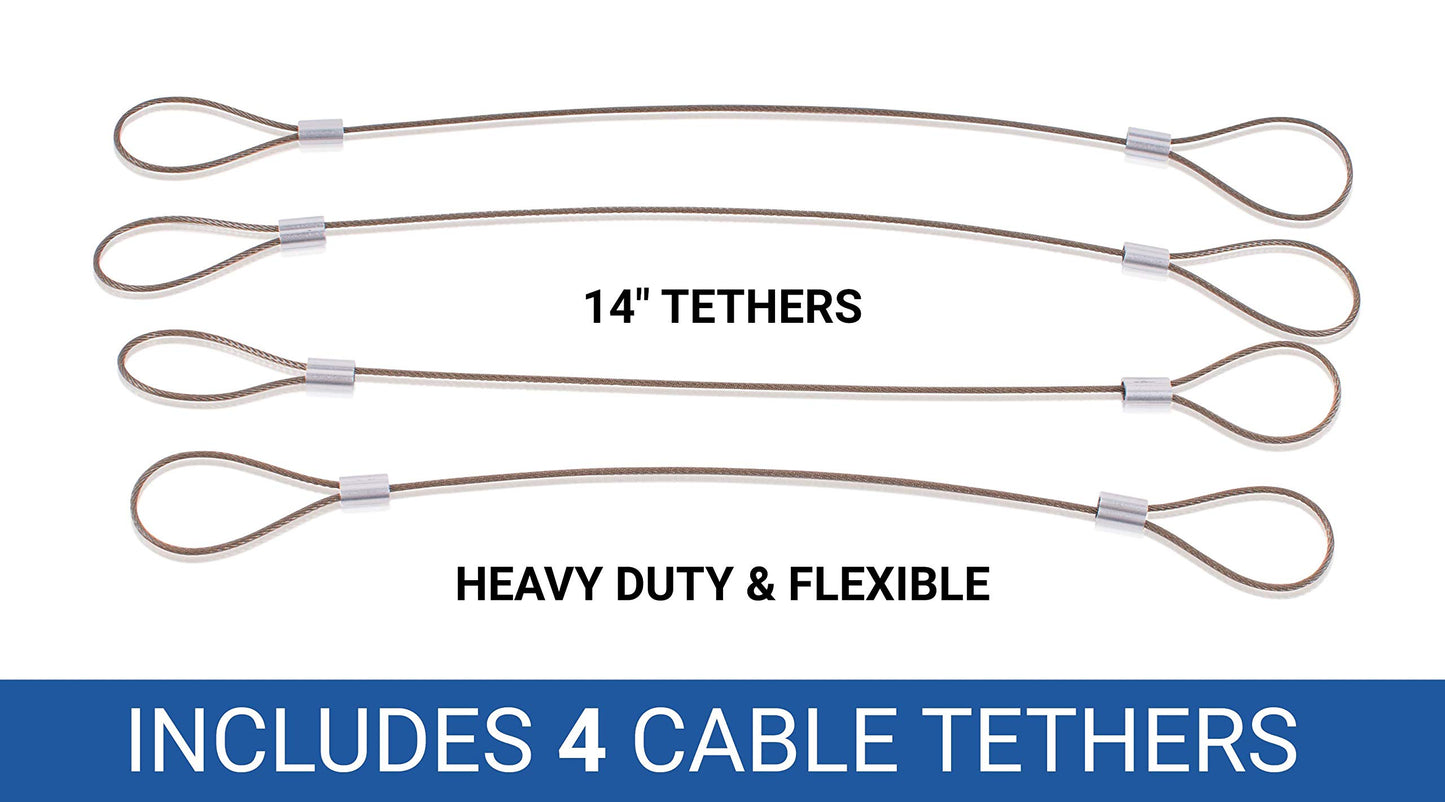 Universal CableTether - Cable Tethers (4 Pack) - Adjustable, Pre-Assembled, Secure Conference Display Adapters, Mac Adapters, VGA Adapters