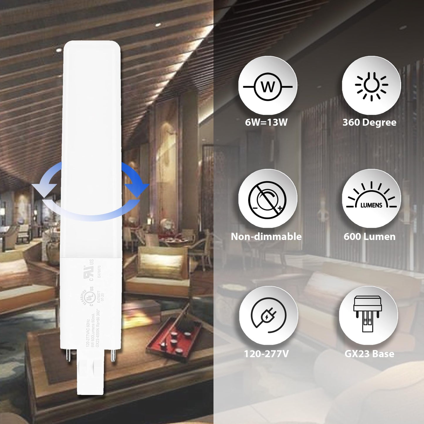 Legental GX23 Base LED Bulb 2 Pin, 6W(13W CFL Equivalent), 3000K Warm White