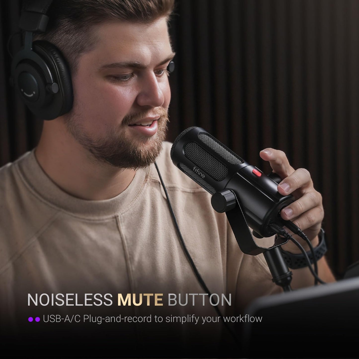 FIFINE Podcast Microphone, USB/XLR Vocal Dynamic Microphone for Streaming, Recording, Broadcast, Content Creator, Studio Microphone for PC with Mute
