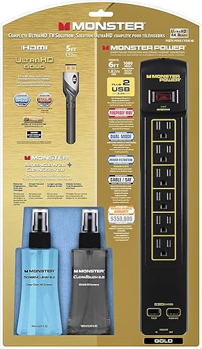 Monster - Gold Home Theater Kit Black/Gold- 1080 Jules surge power , Gold High Speed HDMI, ScreenClean, CleanTouch