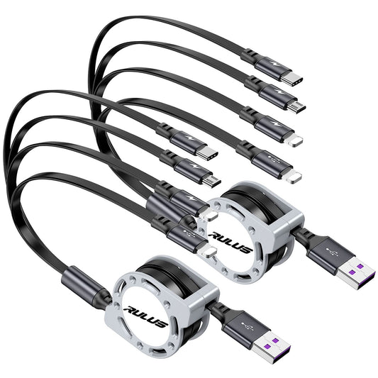 4 in 1 Multi Charging Cable [2Pack 4Ft], Retractable Multi Fast Charger Cable Adapter Travel Charger for Multiple Devices with Lightning/Type C/Micro