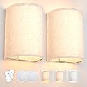 Wall Sconces Set of Two, Battery Operated Wall Sconces 3 Colors Changeable Dimmable Wall Lights Fixtures with Remote Control Fabric Wall Lamp Sconces