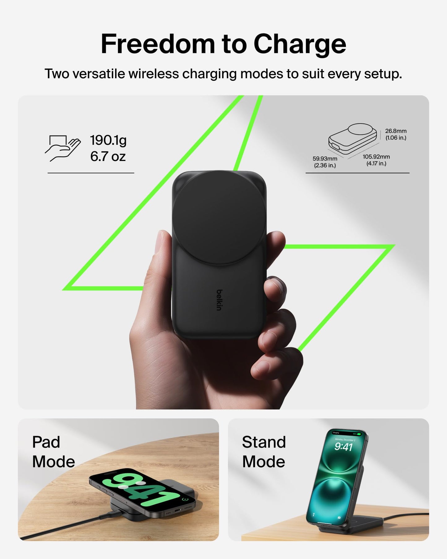 Belkin MagSafe Charger Compatible, 3-in-1 Charging Station, Qi2.2 25W Magnetic Wireless Charger Dock, Foldable Charging Stand for iPhone 17/16/15