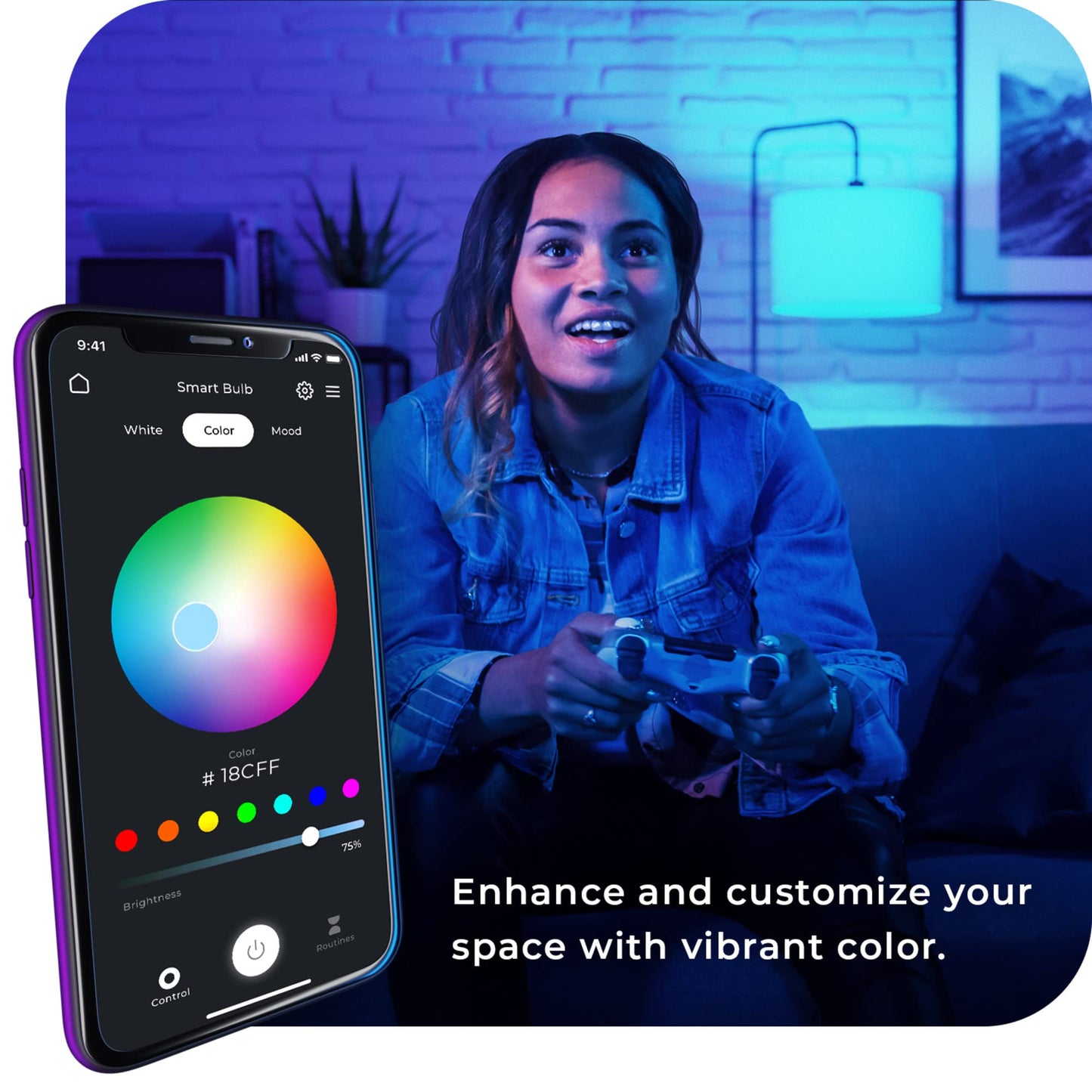 Globe Electric Wi-Fi Smart 10W LED Bulb, Multicolor RGB + Tunable White 2000K-5000K, A19 Shape, E26 Base, App + Voice Control, No Hub Required, 34212