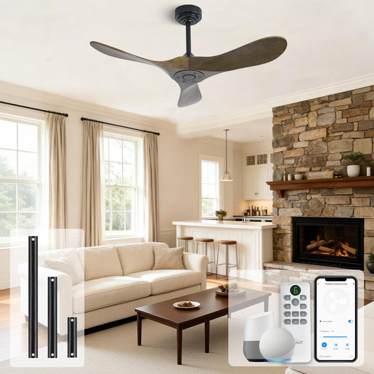 Homlit Outdoor Ceiling Fan Without Light, 42Inch Smart Ceiling Fan with Remote & Voice Control for Compatible with Alexa/Google, 3-Blade Wood Fan