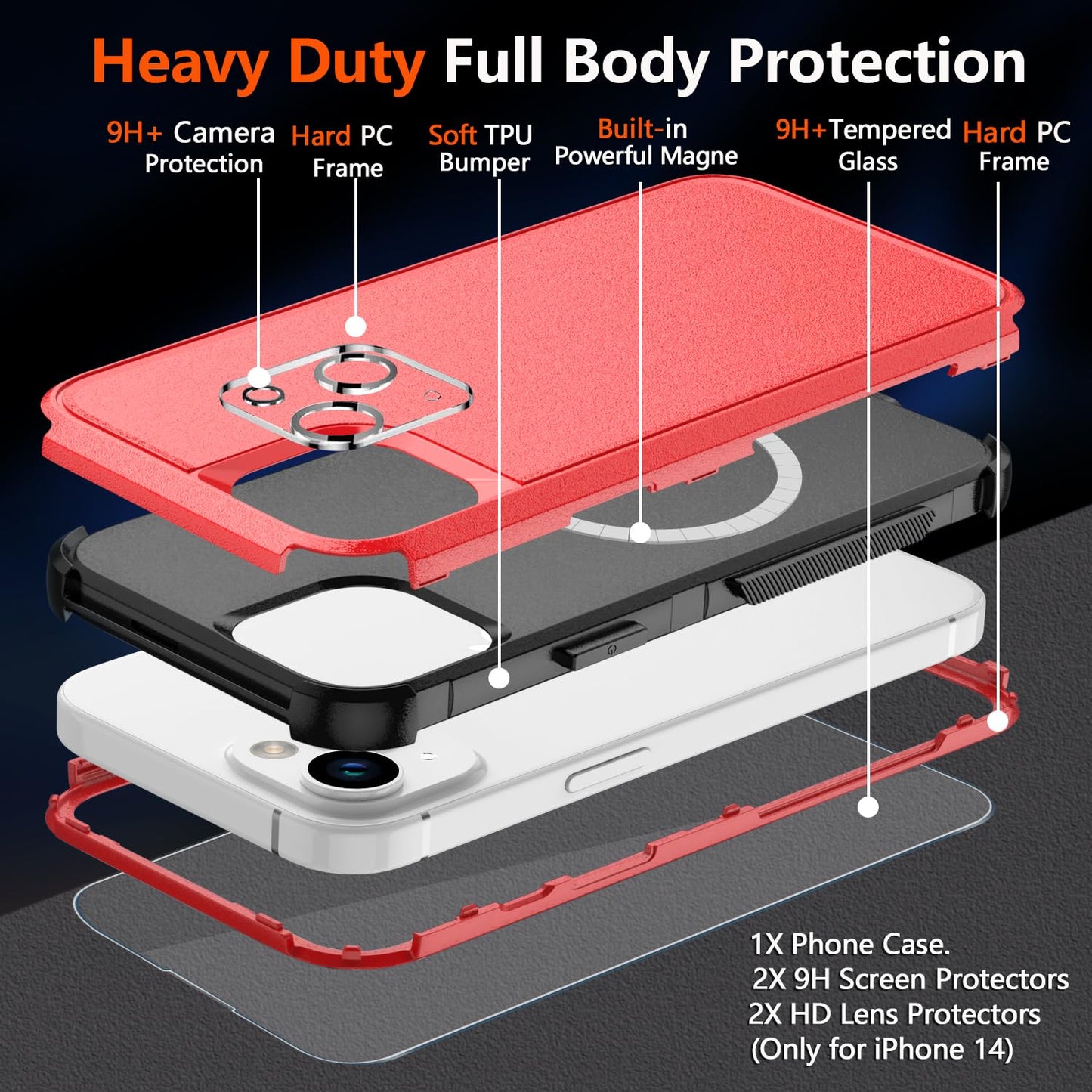 Diverbox Compatible iPhone 14 Phone Case,for iPhone 14 Magnetic Case [with Screen Protector & Camera Lens Protector ] Heavy Duty Phone Case for iPhone