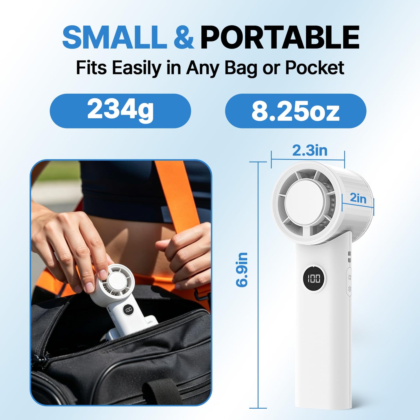 Portable Handheld Foldable Personal Cooling Fan, Battery Powered(White)
