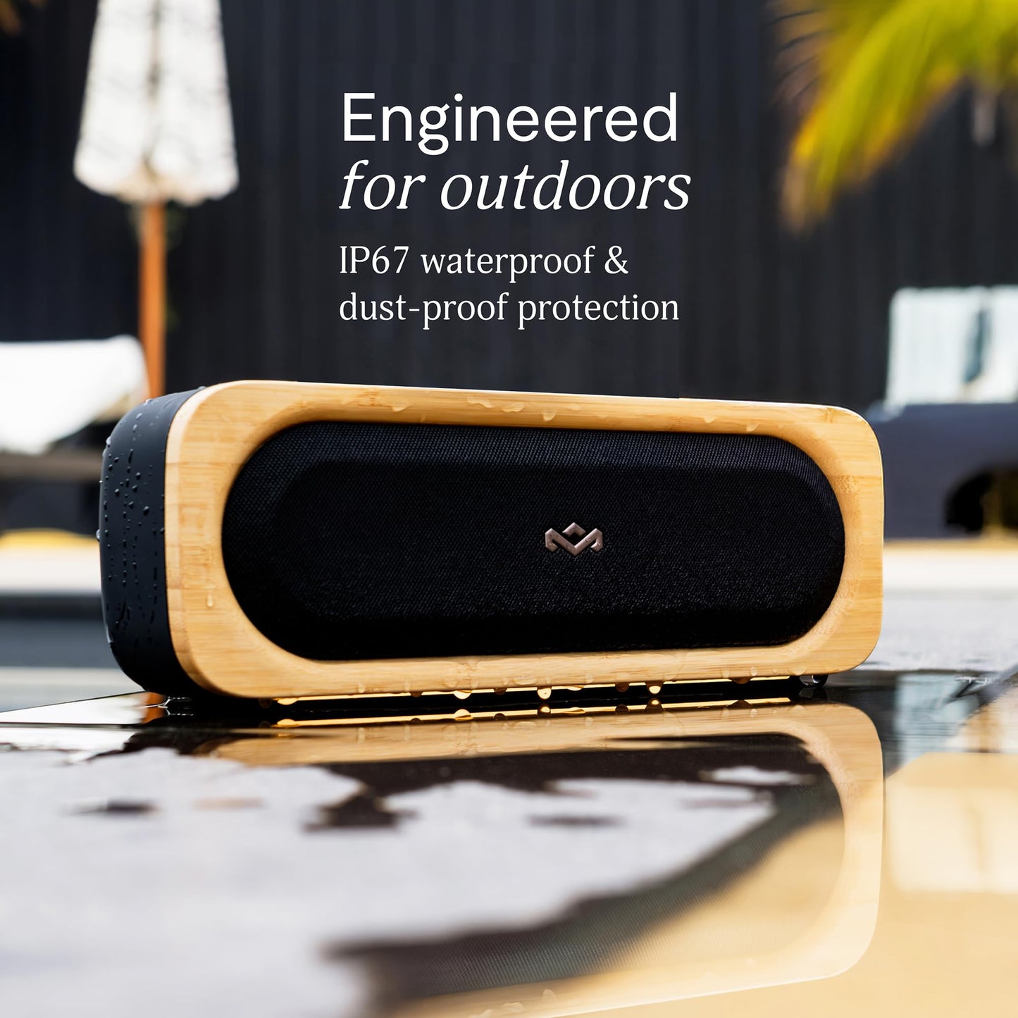 House of Marley Get Together Go Portable Bluetooth® 6.0 Speaker, 20Hr Playtime, IP67 Waterproof & Dustproof, Sustainable Bamboo Design, Custom EQ