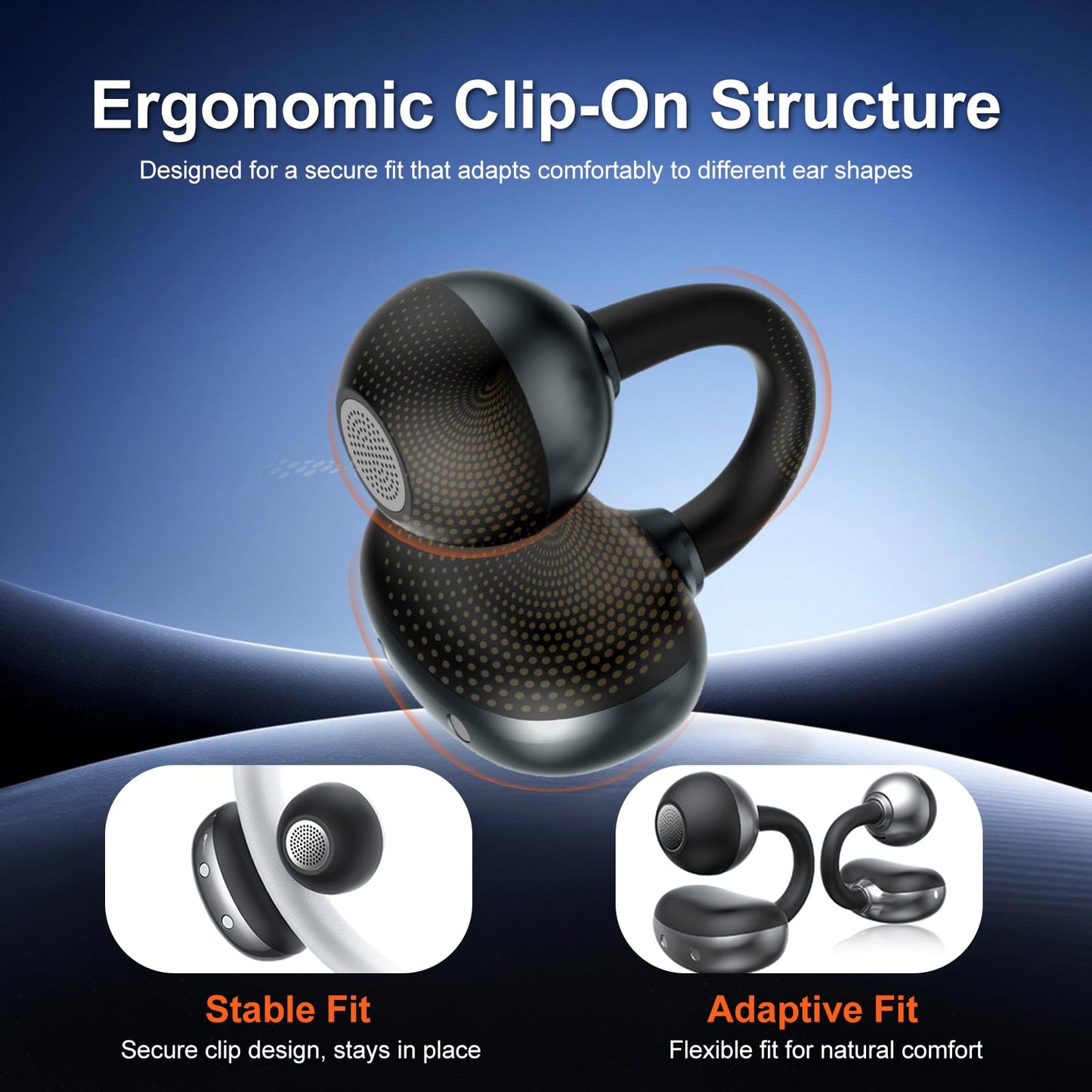 Shovira Open-Ear Earbuds, Clip-On Bluetooth 6.0 Headphones, Open-Ring Design Over-The-Ear Earphones, IP67 Waterproof, 48H Playtime, True Wireless