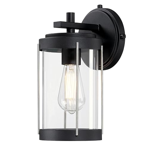Westinghouse 6122100 Kezia Transitional One Light Outdoor Wall Fixture, Textured Black and Industrial Steel Finish, Clear Glass