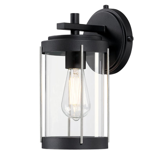 Westinghouse 6122100 Kezia Transitional One Light Outdoor Wall Fixture, Textured Black and Industrial Steel Finish, Clear Glass