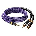 Veimeitk 3.5mm Aux to RCA Audio Cable Audiophile 24K Gold-Plated Pure Copper Shell Braided Hi Fi Stereo Y Cord for Smartphones MP3 Tablets Speakers