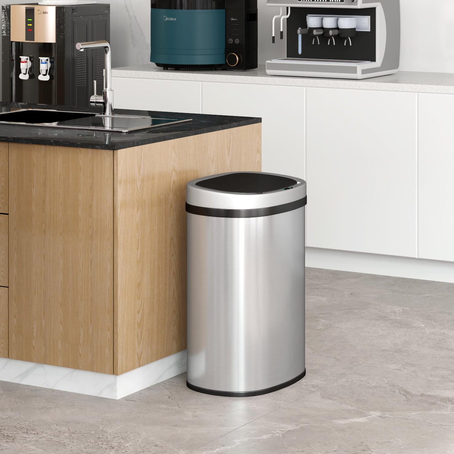 13-Gallon Touch-Free Kitchen Trash Can – Automatic High-Capacity Garbage Bin with Lid, Brushed Stainless Steel for Home & Office