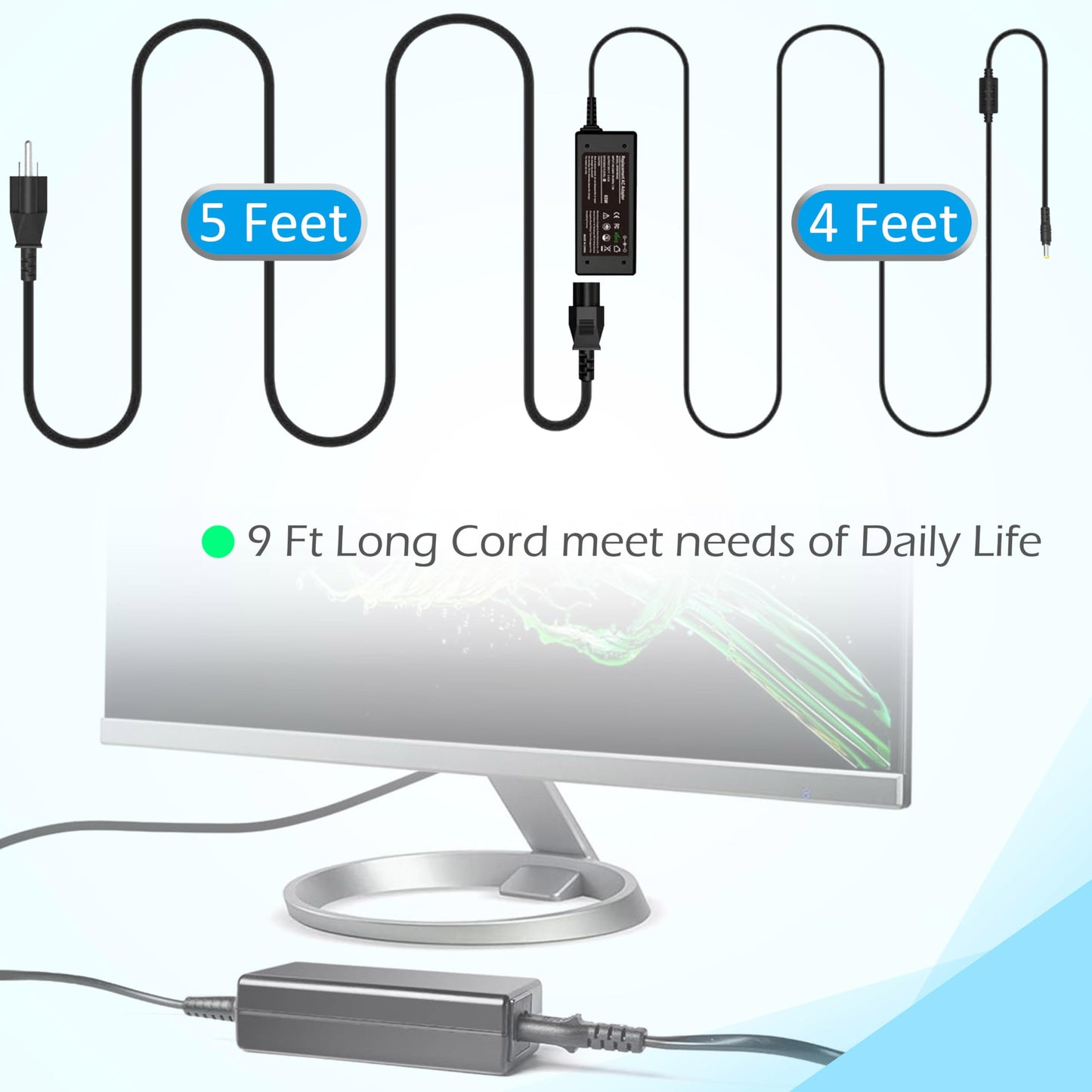 RUIQIU 65W 3.42A 19V Power Cord Compatible with Acer Monitor SB220Q R240HY S230HL SA230 SB230 H236HL SB240Y SB270 SA270 S201HL S231HL S271HL S240HL…