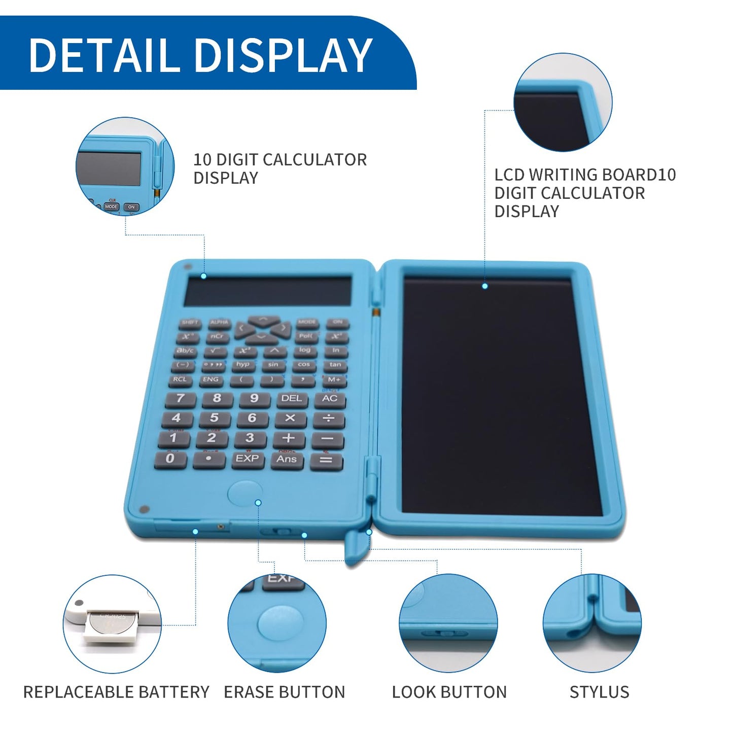 Basic Calculator Notepad with 6.5 Inch LCD Writing Tablet, Rechargeable, Lock Button and E-Pen,12 Digit Display, Also Inkless Drawing/Memo