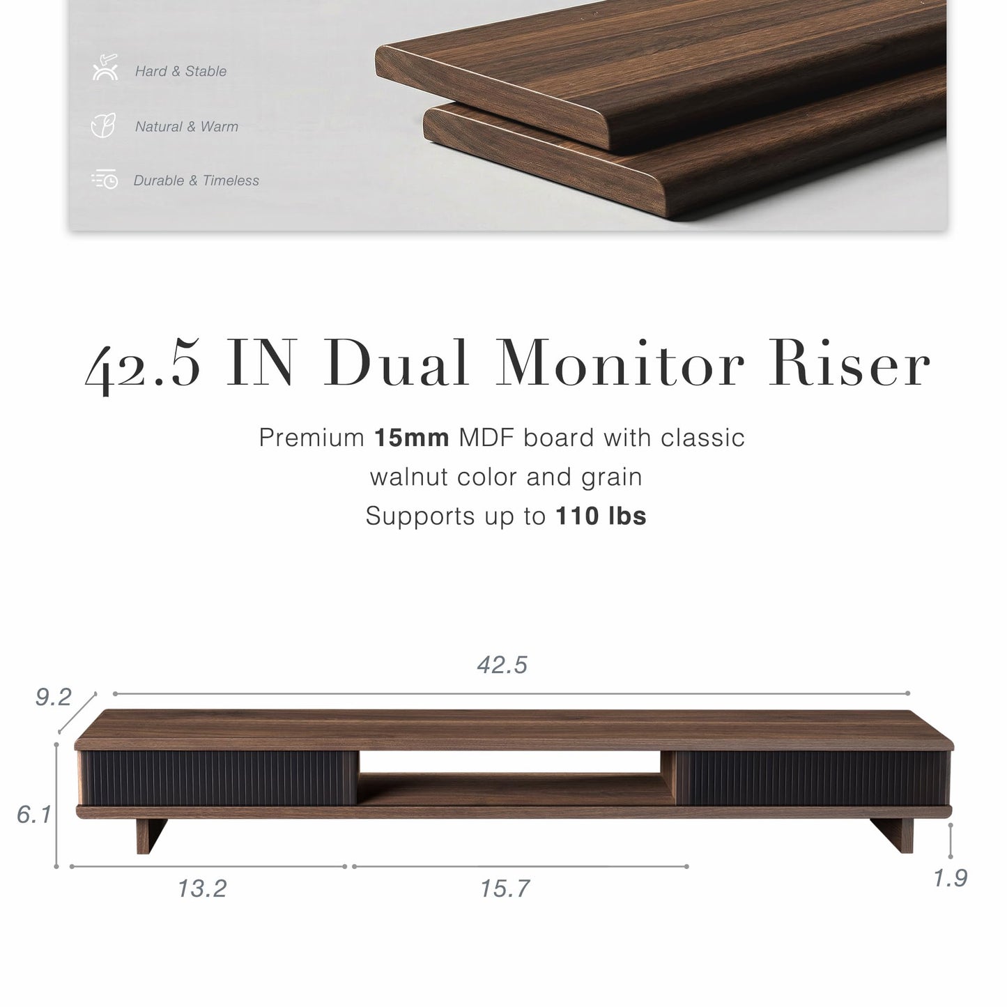 UniAbode Dual Monitor Riser with Sliding Doors & Storage - 42.5" Extra Wide Dual Monitor Stand for Desk Organizer,Desk Shelf for Office & Gaming