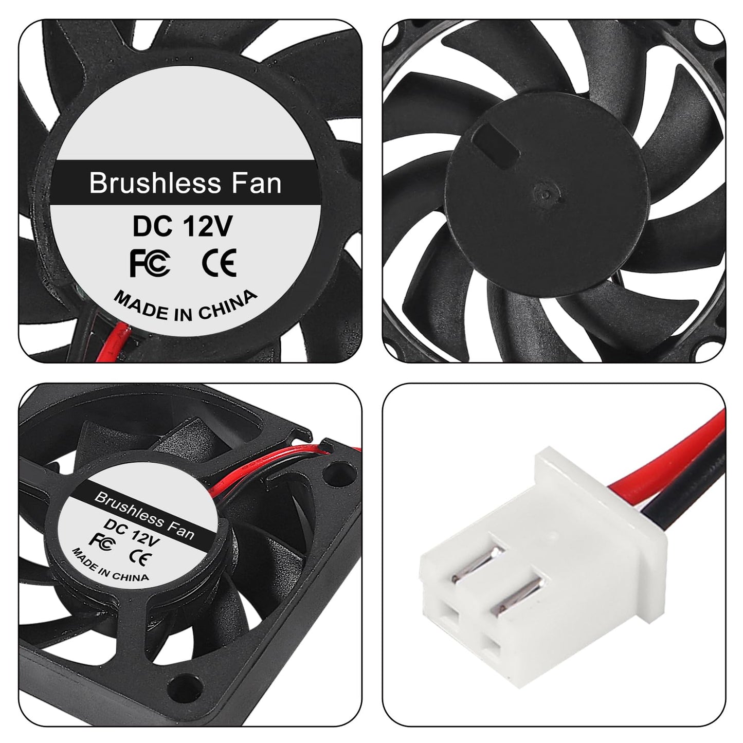 6PCS DC 12V Cooling Fan 50x50x10mm Computer Fans 5010 DC Silent Brushless Computer Fan for 3D Printers(5010 12V 2 PIN)