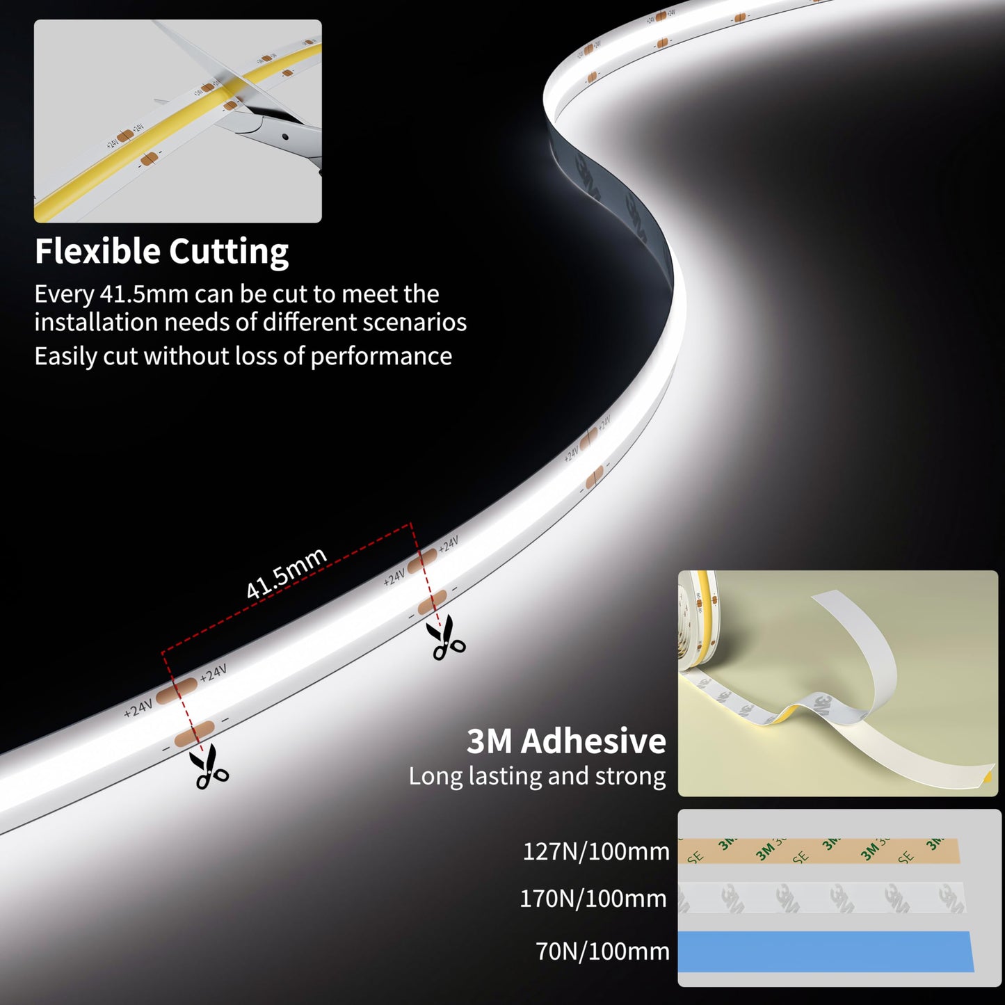 PAUTIX COB LED Strip 24ft/7.5m,Dailylight White LED Strip Lights 6000K,Super Bright Dimmable LED Tape Light,DC24V LED Lights for Bedroom,Kitchen,Under