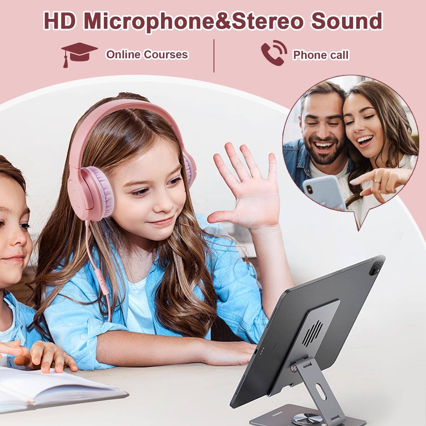FNSHIP Kids Wired Headphones with Microphone, 85/94dB Safe Volume Limiter,Foldable,3.5mm Jack Over-Ear Cord Headset for Online Study/Travel…