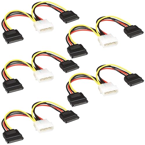 JacobsParts (5-Pack) Molex to SATA Power Cable Splitter Adapter Extension, 8" 20cm 18AWG