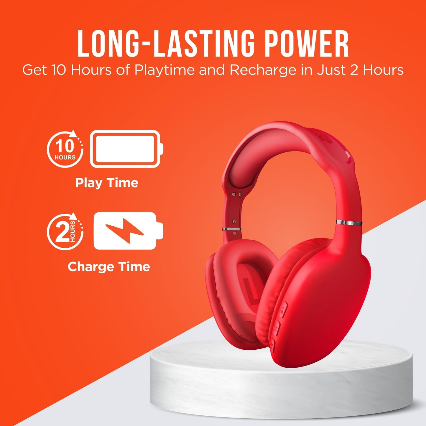 HyperGear Over-Ear Headphones - Wireless Bluetooth Headphones with Noise Isolation, Built-in Mic, Soft Memory Foam Cups for All-Day Comfort, Red