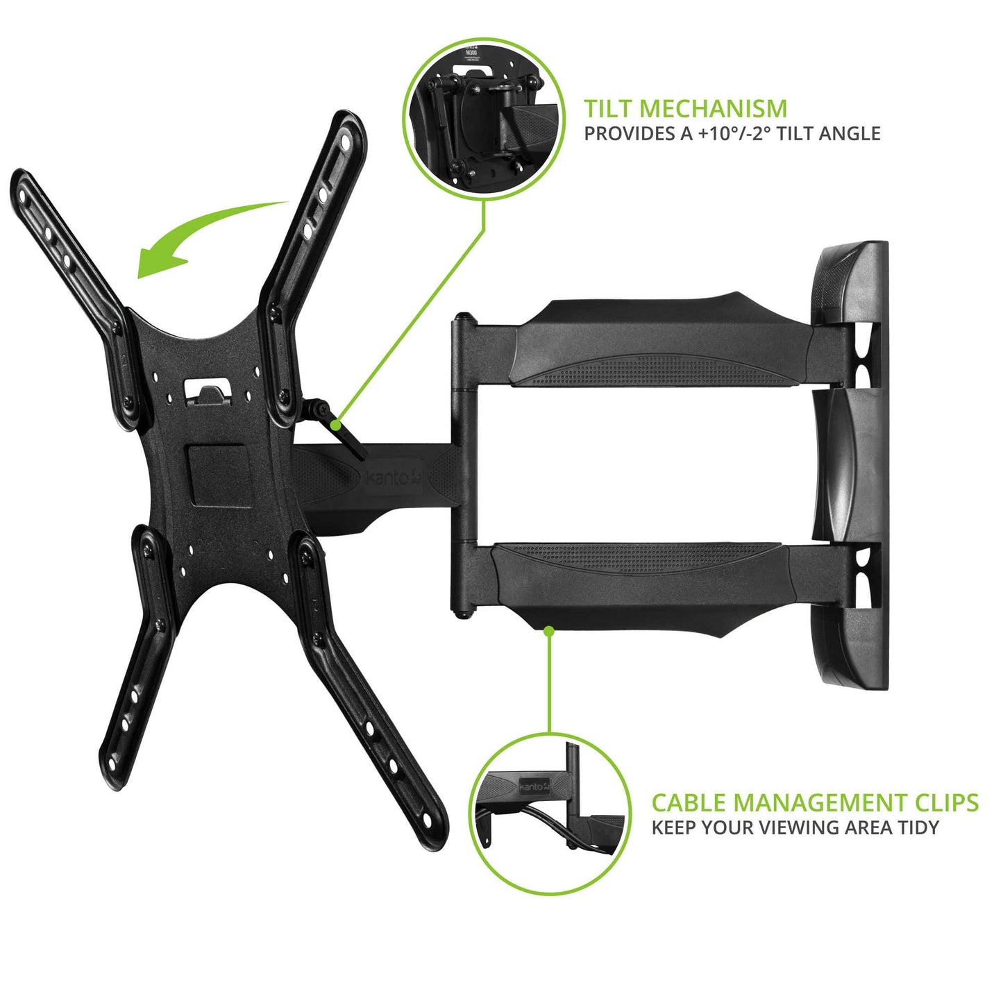 Kanto M300 Full Motion TV Wall Mount for 26-55" TVs | Articulating Arm with 19" of Extension | Up to 135° Swivel | Easy Tilt Design | 5" Offset | VESA