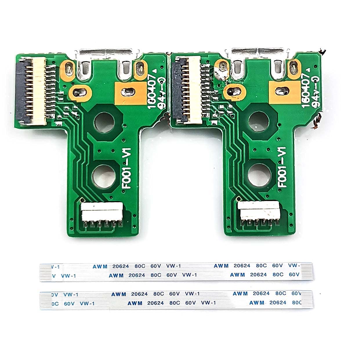 FainWan 2PCs JDS-030 Replacement Charging Port Assembly 12 Pin for PS4 DualShock 4, Micro USB Adaptor Charger Socket Board Connector Module