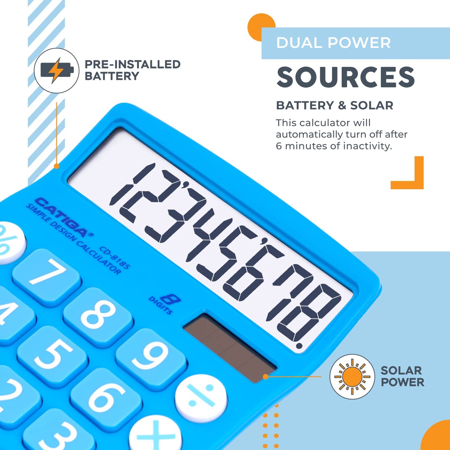 CATIGA Desktop Calculator 8 Digit with Solar Power and LCD Display, Big Buttons, for Home, Office, School, Class and Business, 4 Function Small Basic