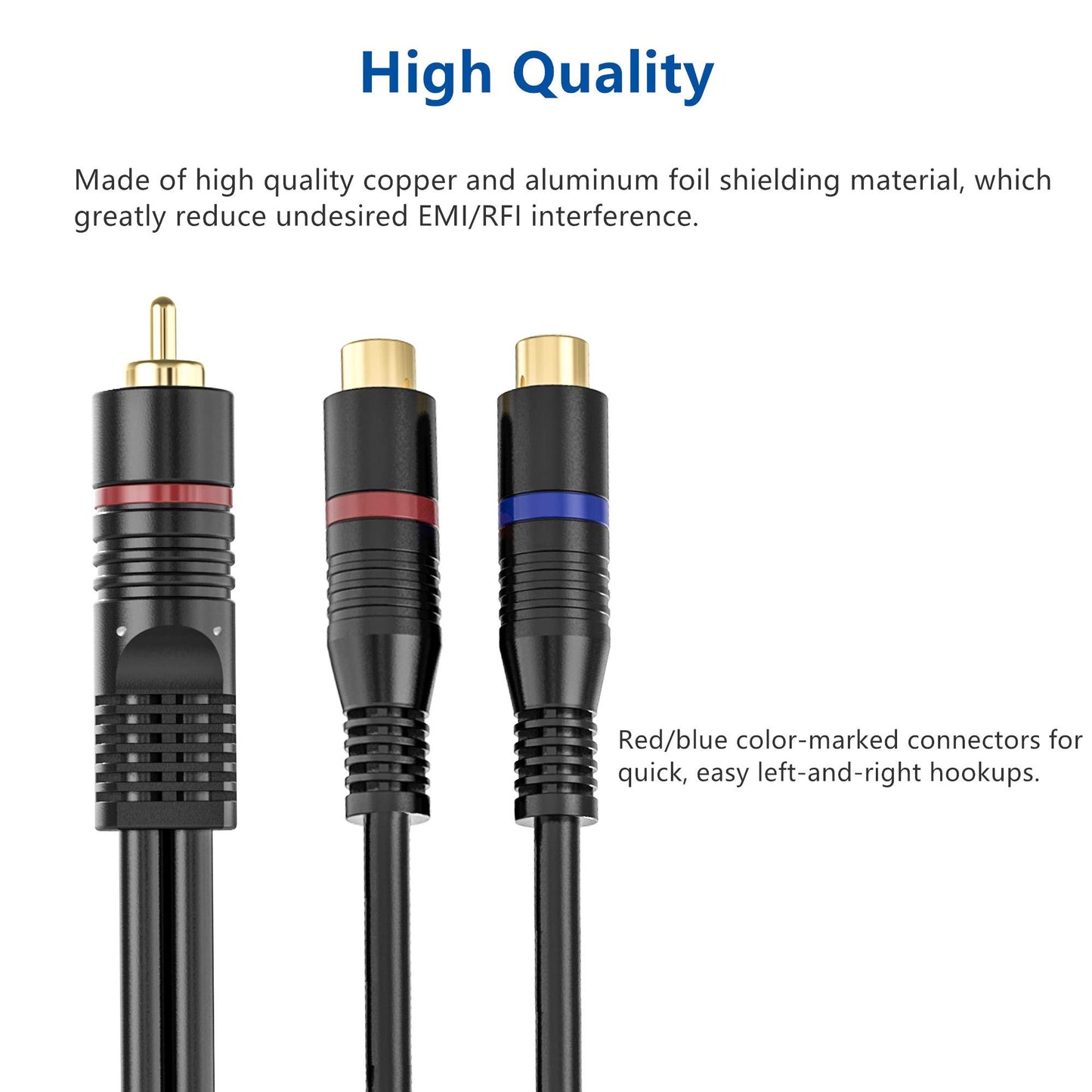 RCA Splitter, 2 Pack RCA Male to Dual RCA Female Y Splitter Cable Stereo to Mono Adapter, 8 Inches Gold Plated Audio Cable Cord for Subwoofer Speaker