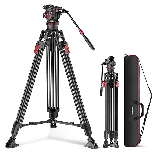 NEEWER 78" Video Camera Tripod Carbon Fiber with Damping Adjustable Fluid Head, One Step Quick Release with QR Plate & Handle, Heavy Duty Tripod Stand