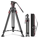 NEEWER 78" Video Camera Tripod Carbon Fiber with Damping Adjustable Fluid Head, One Step Quick Release with QR Plate & Handle, Heavy Duty Tripod Stand